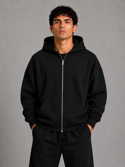 Zip Hoodie Over 400gr - Negro