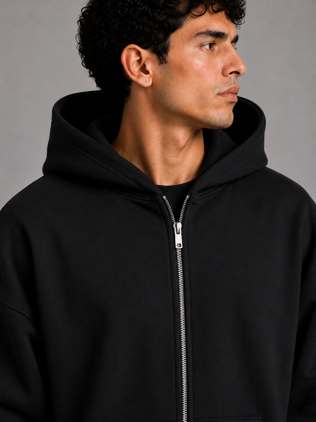 Zip Hoodie Over 400gr - Negro