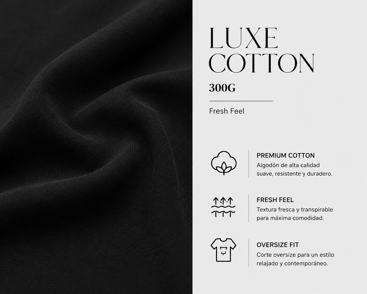 Luxe Cotton 305G Oversize – Negro